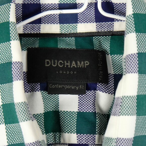 Duchamp Shirt Mens 16  Medium White Green Blue Check Oxford Button Up Casual - Picture 7 of 7
